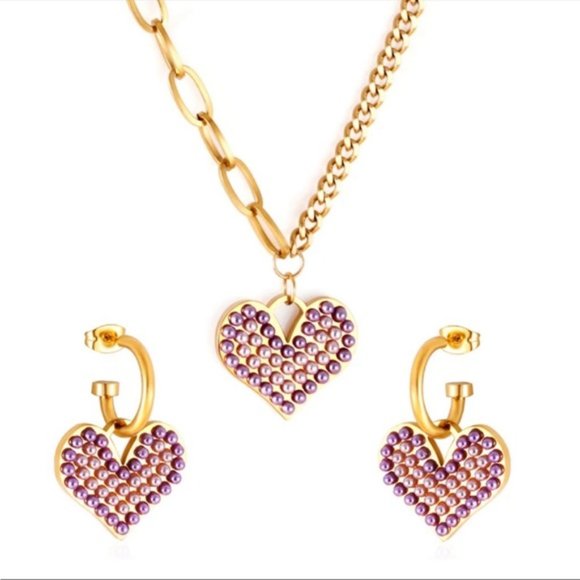 925 Sterling Silver Blue Crystal Heart Pendant Set - Picture 3 of 10